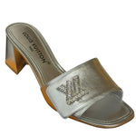 Louis Vuitton Silver Leather Shake Mules LV Crystal Embellished