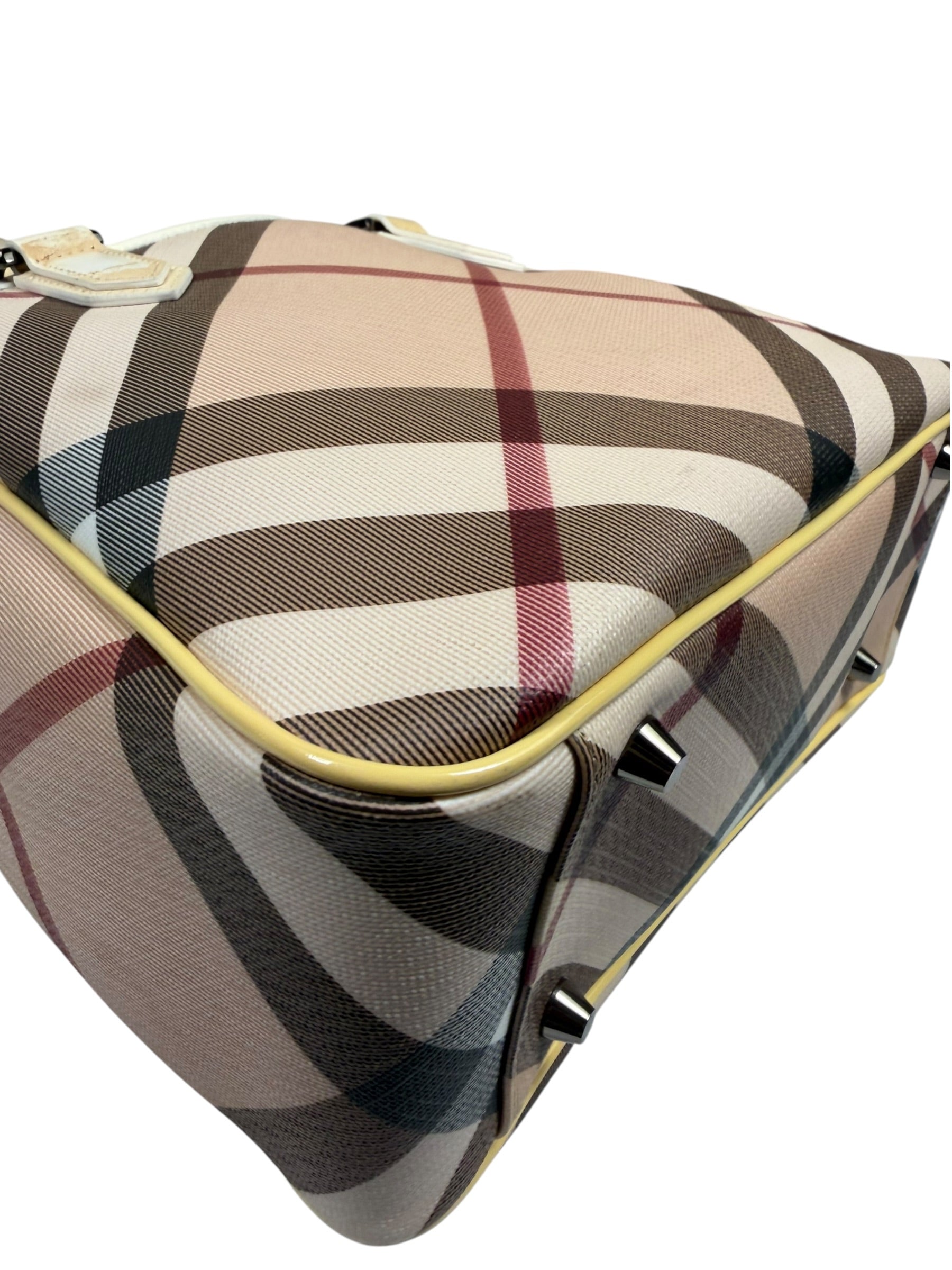 Burberry Beige Nova Check Canvas Patent Leather Tote Bag