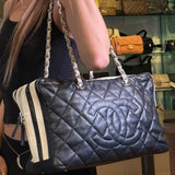 Chanel Navy Quilted Leather Lido Chain Shoulder Tote 2009