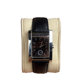 Fendi 7000G Black Leather Rectangular Stainless Steel Dial Watch