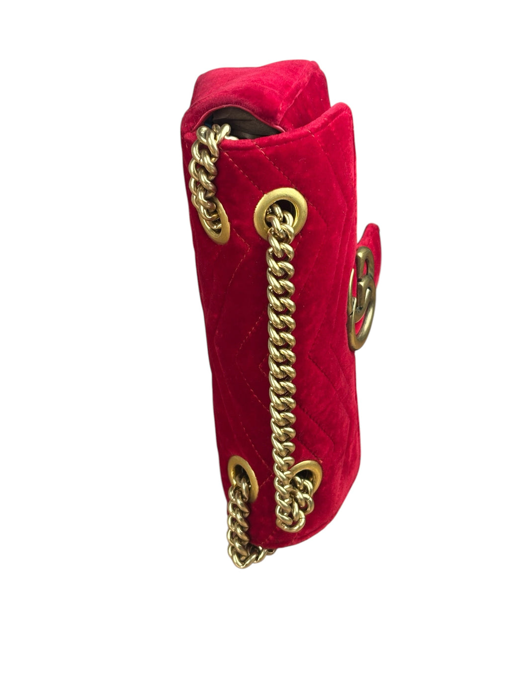 Gucci Hibiscus Red Velvet Matelasse GG Marmont Flap Bag