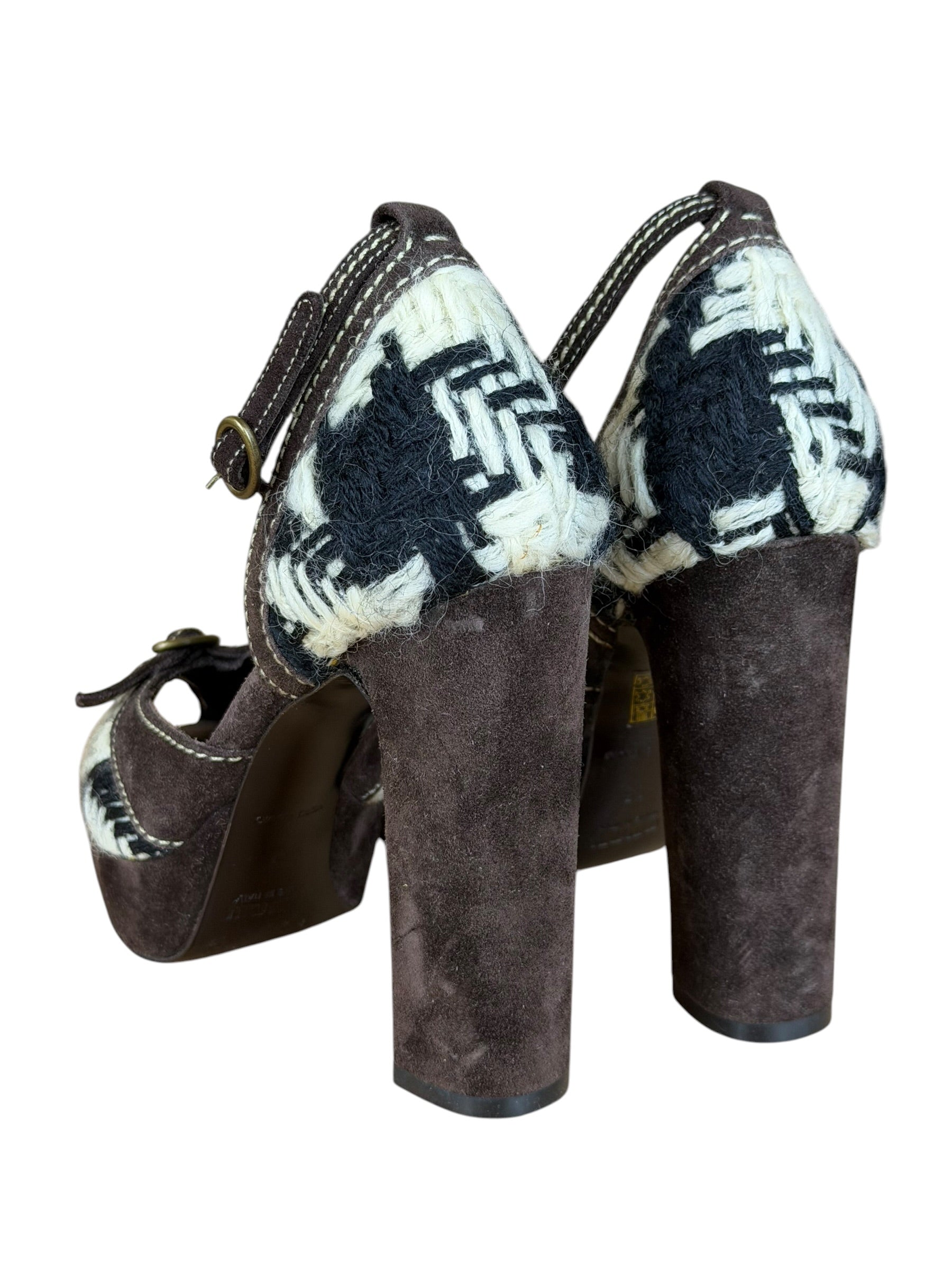 Miu Miu Vintage Woven Tweed Platform Sandals