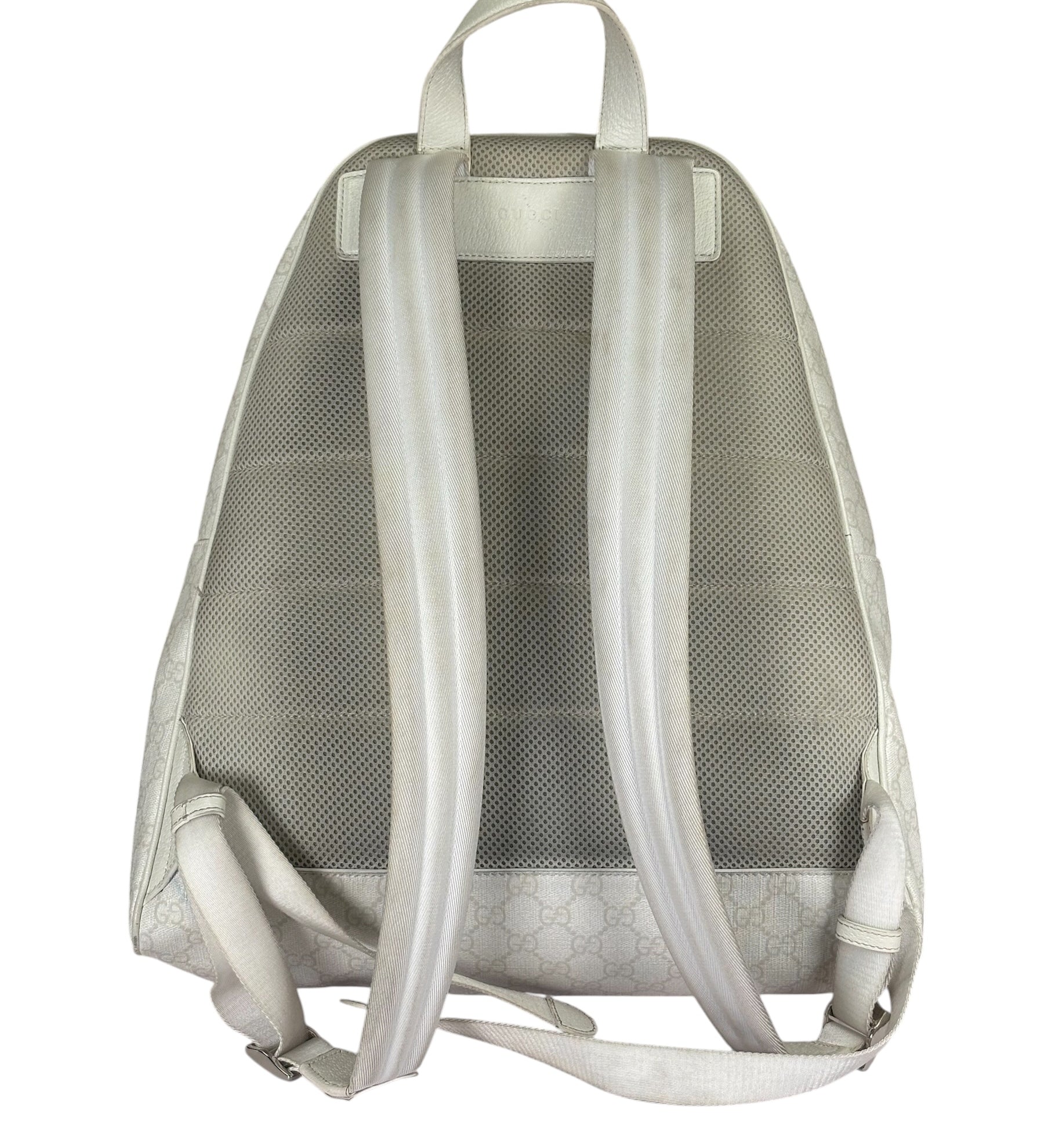 Gucci White Leather GG Green/Red Stripe Backpack