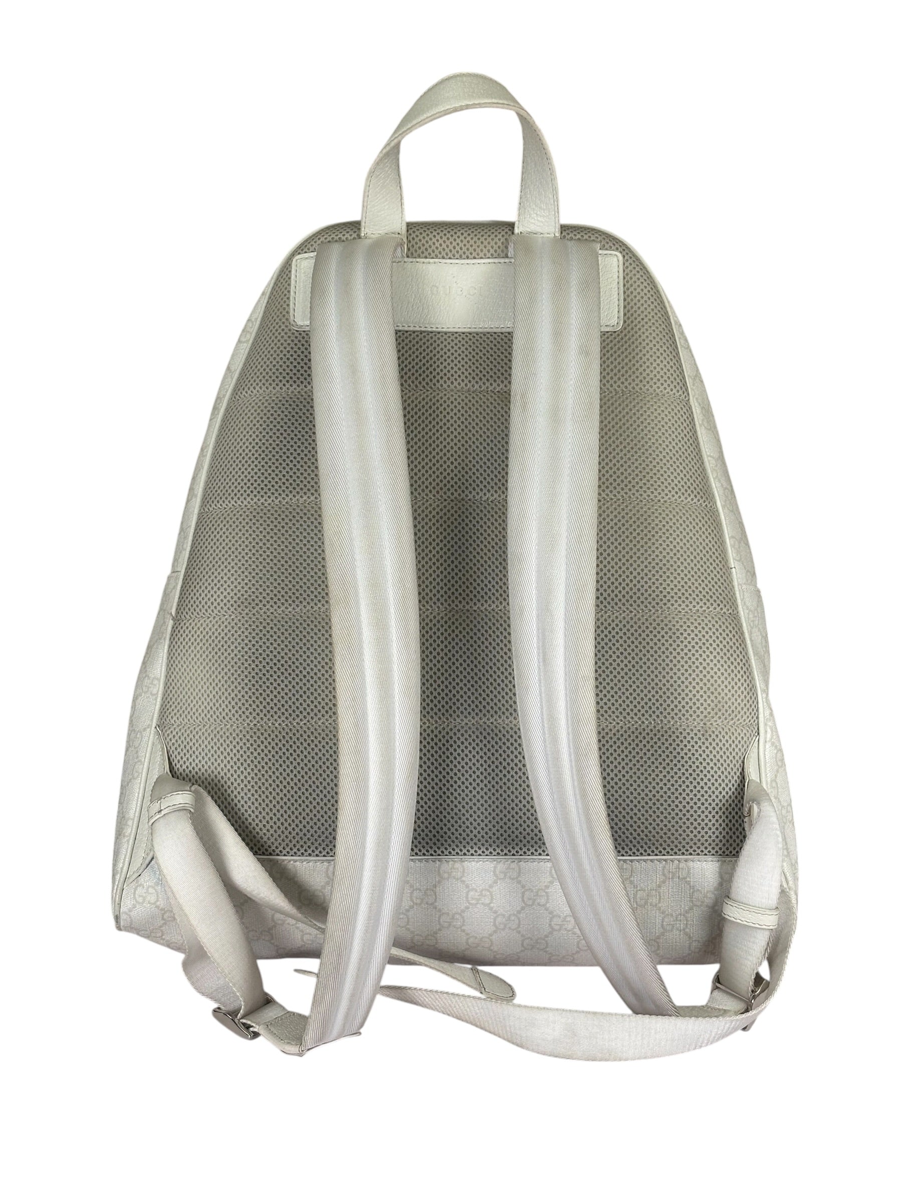 Gucci White Leather GG Green/Red Stripe Backpack