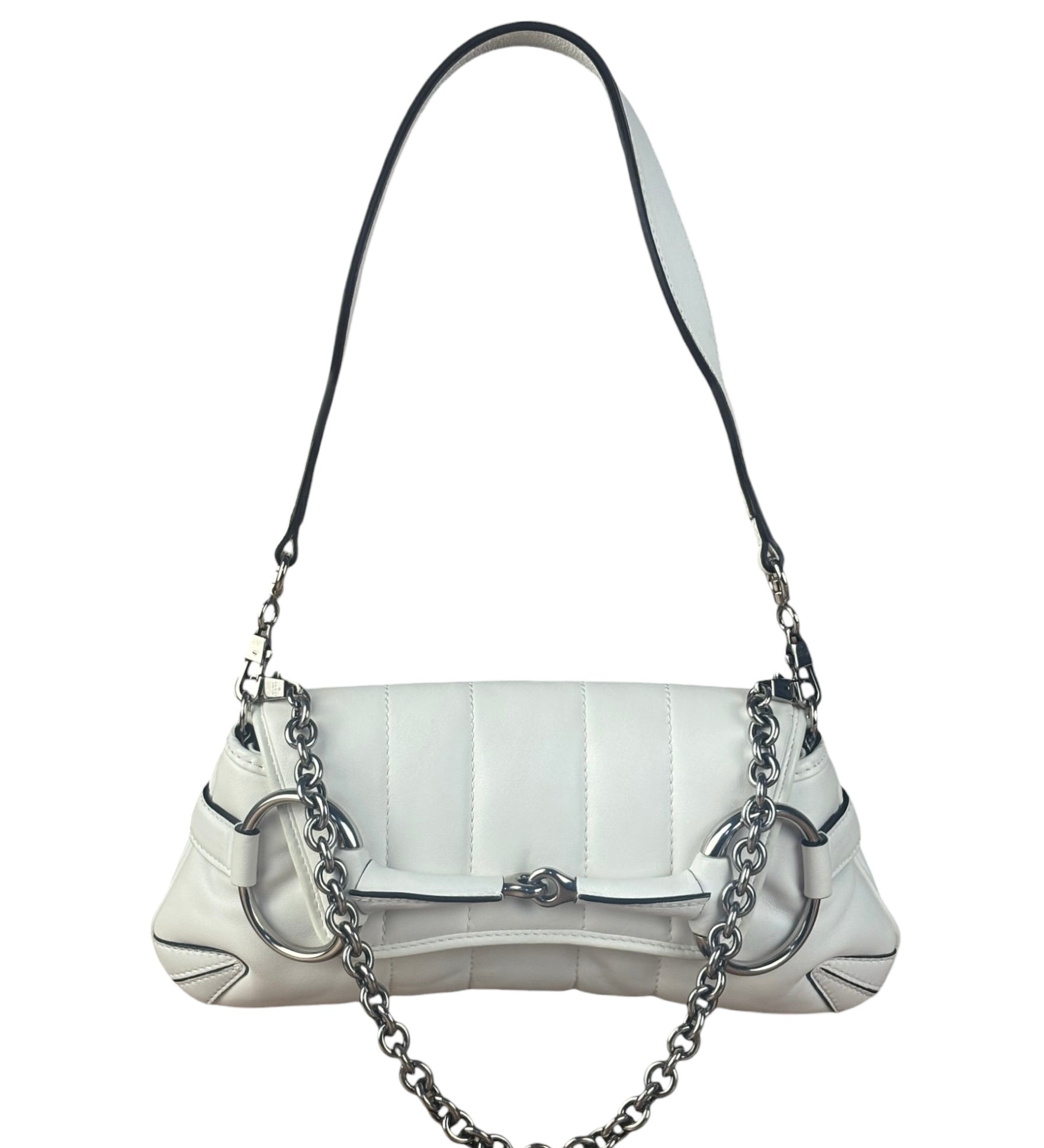 Gucci White Horsebit Vertical Quilted Leather Shoulder Bag