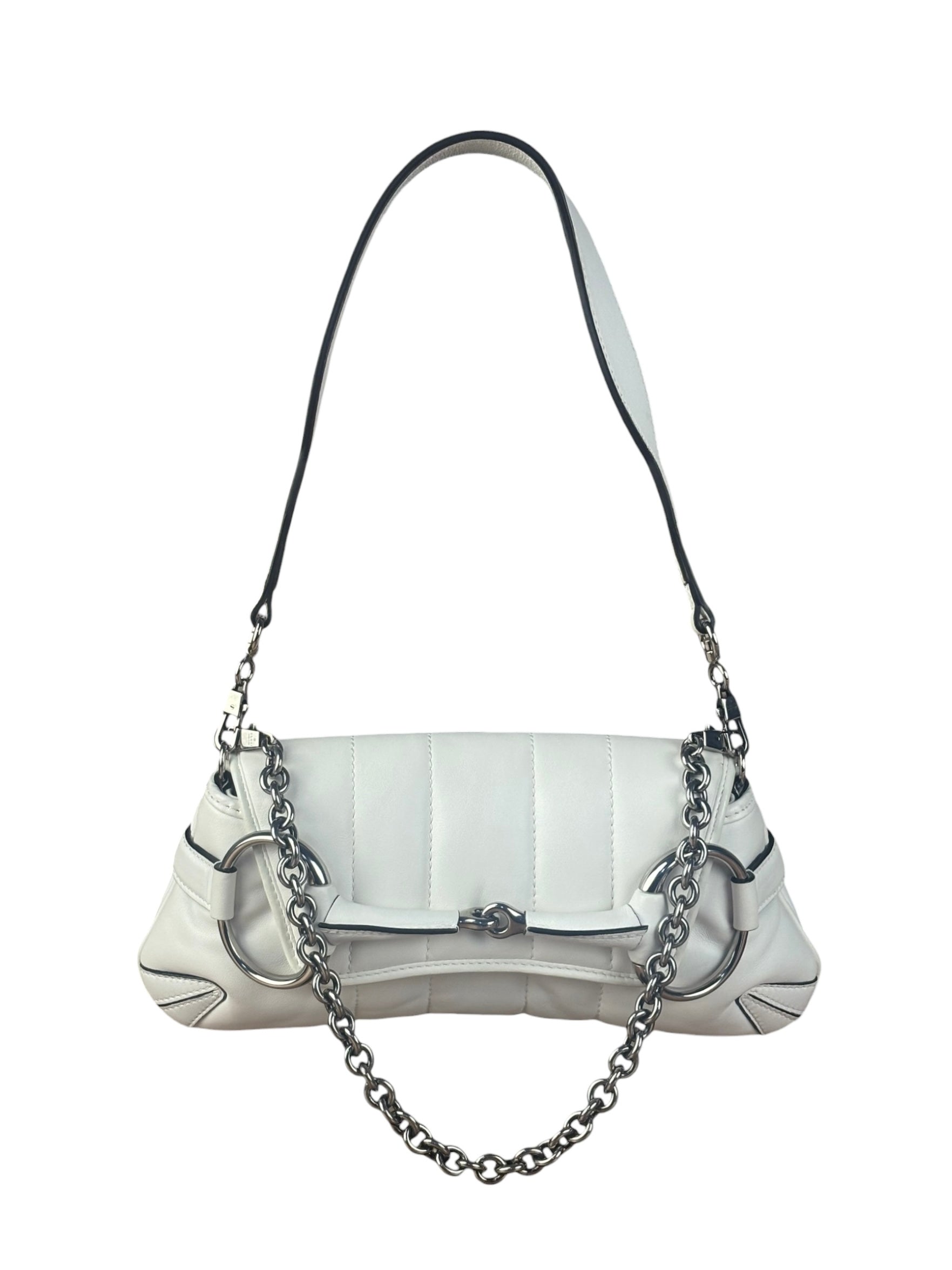 Gucci White Horsebit Vertical Quilted Leather Shoulder Bag
