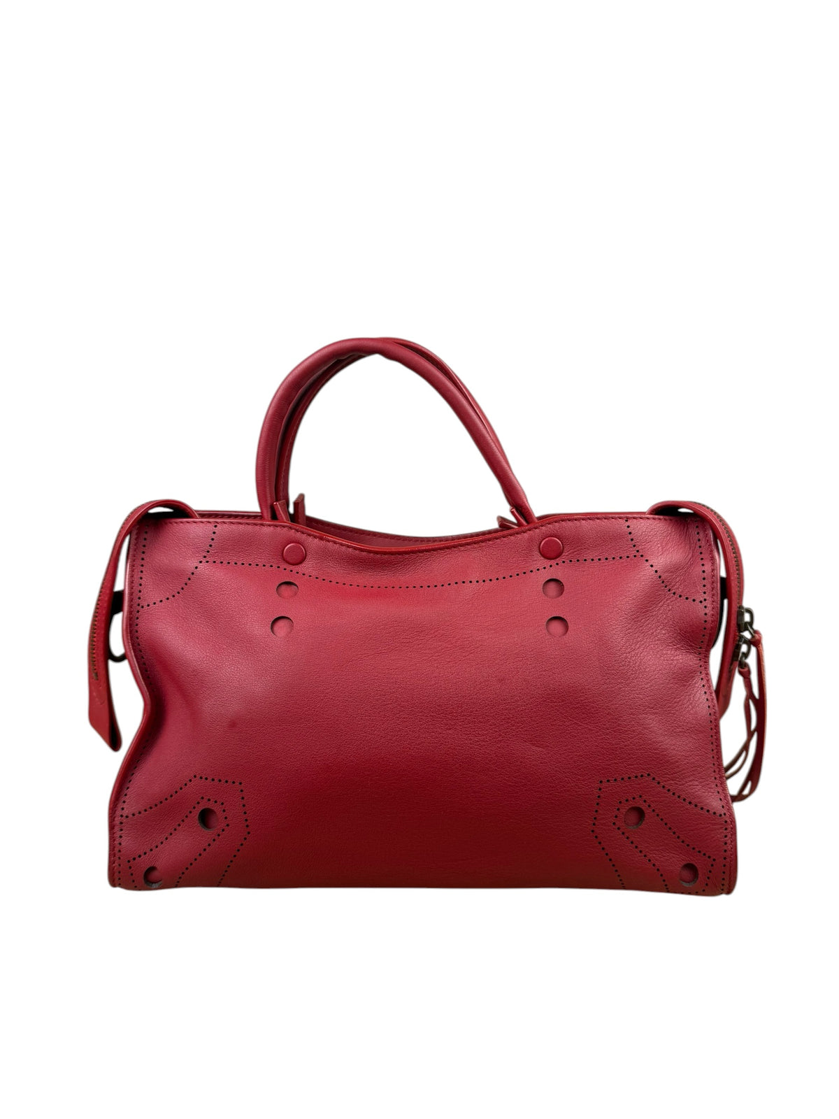 Balenciaga Red Leather Blackout City Two-Way Bag
