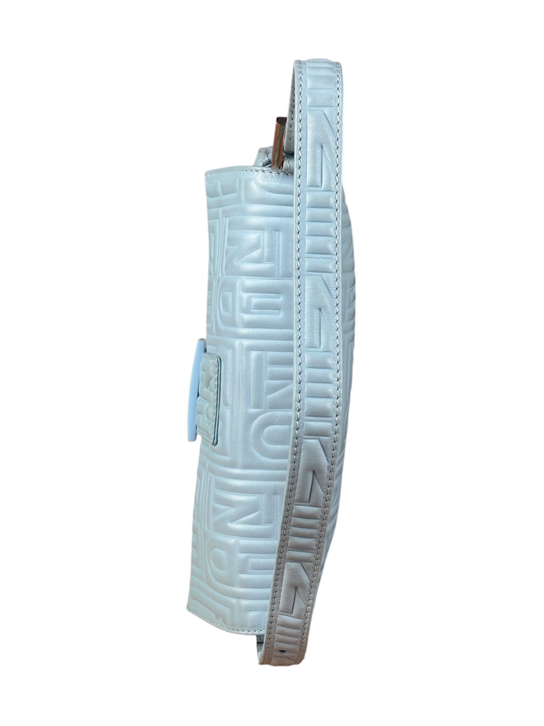 Fendi Blue Embossed Leather FF Baguette