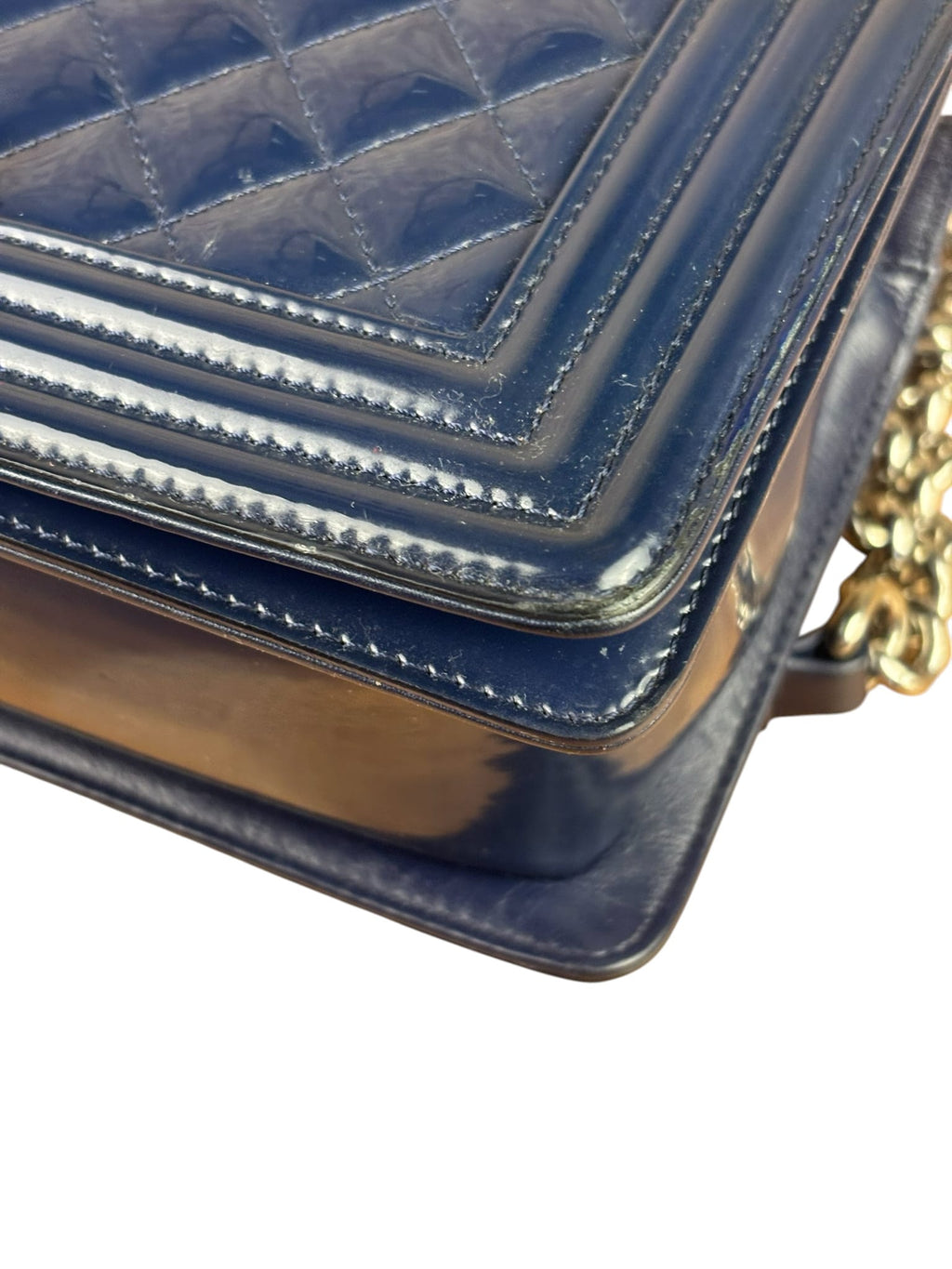 Chanel Navy Patent Quilted Leather Boy Flap Bag 2016