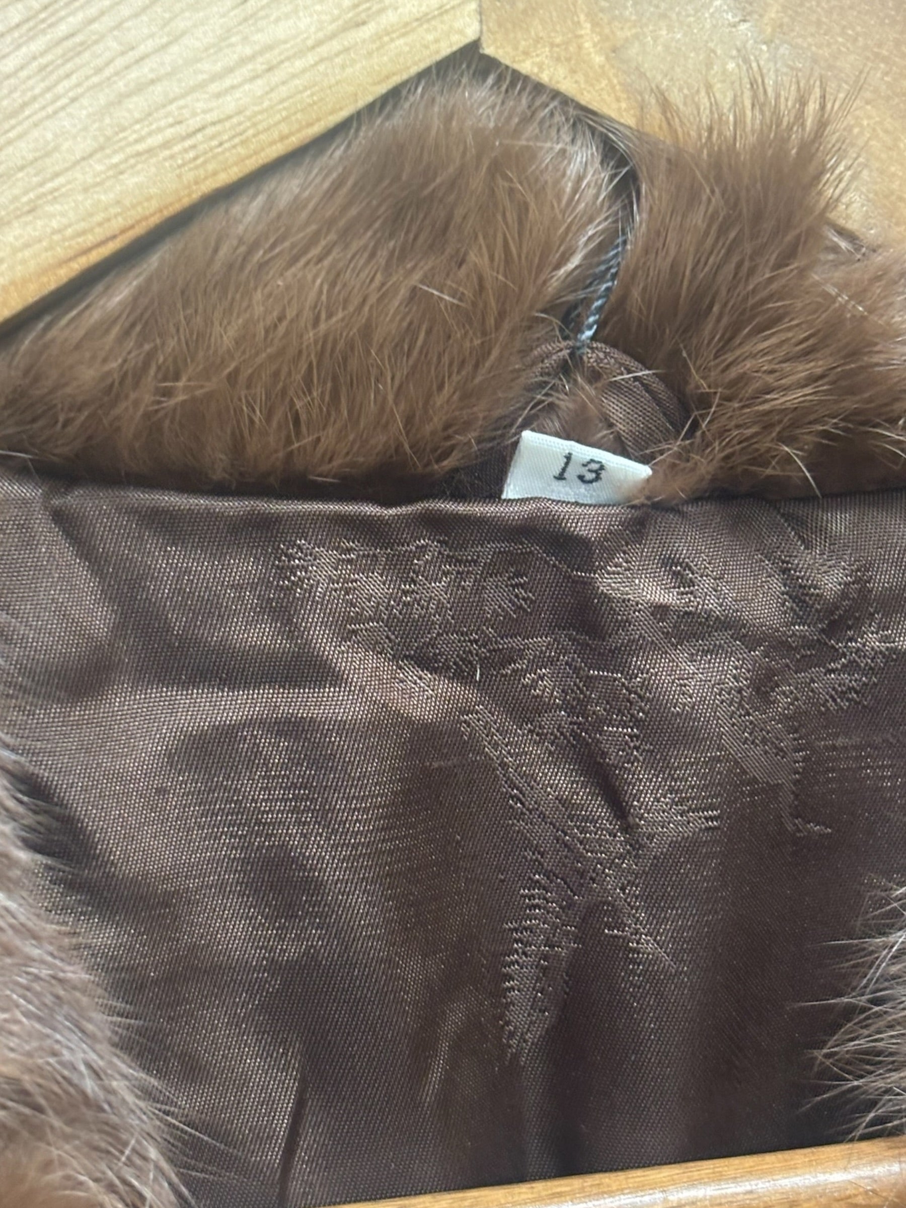 Vintage Brown French Rabbit Fur & Acetate Satin Long Coat