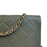 Chanel Olive Green Quilted Caviar Boy Flap Wallet On Chain 2017