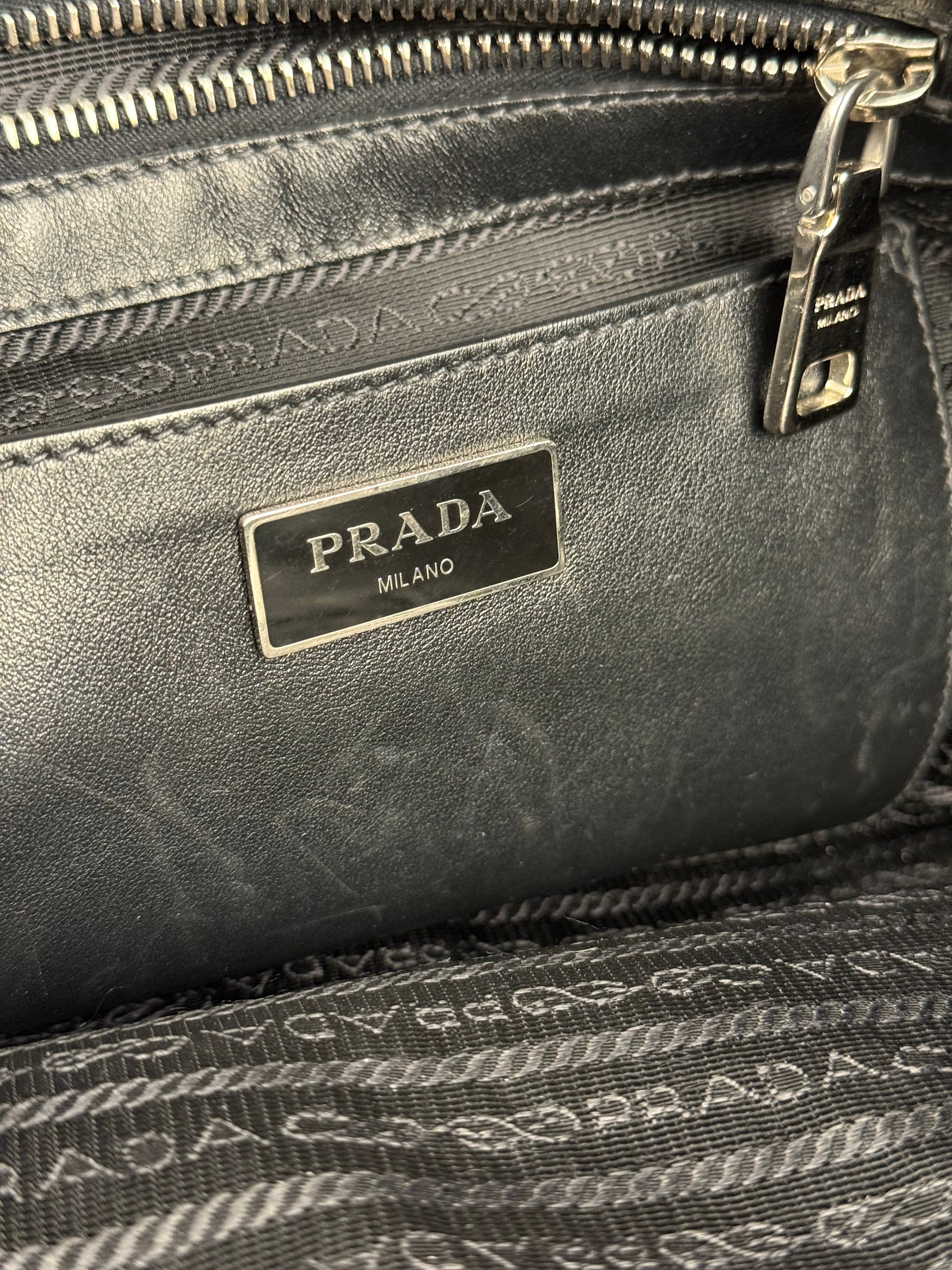 Prada Black/Burgundy Leather Shoulder Tote