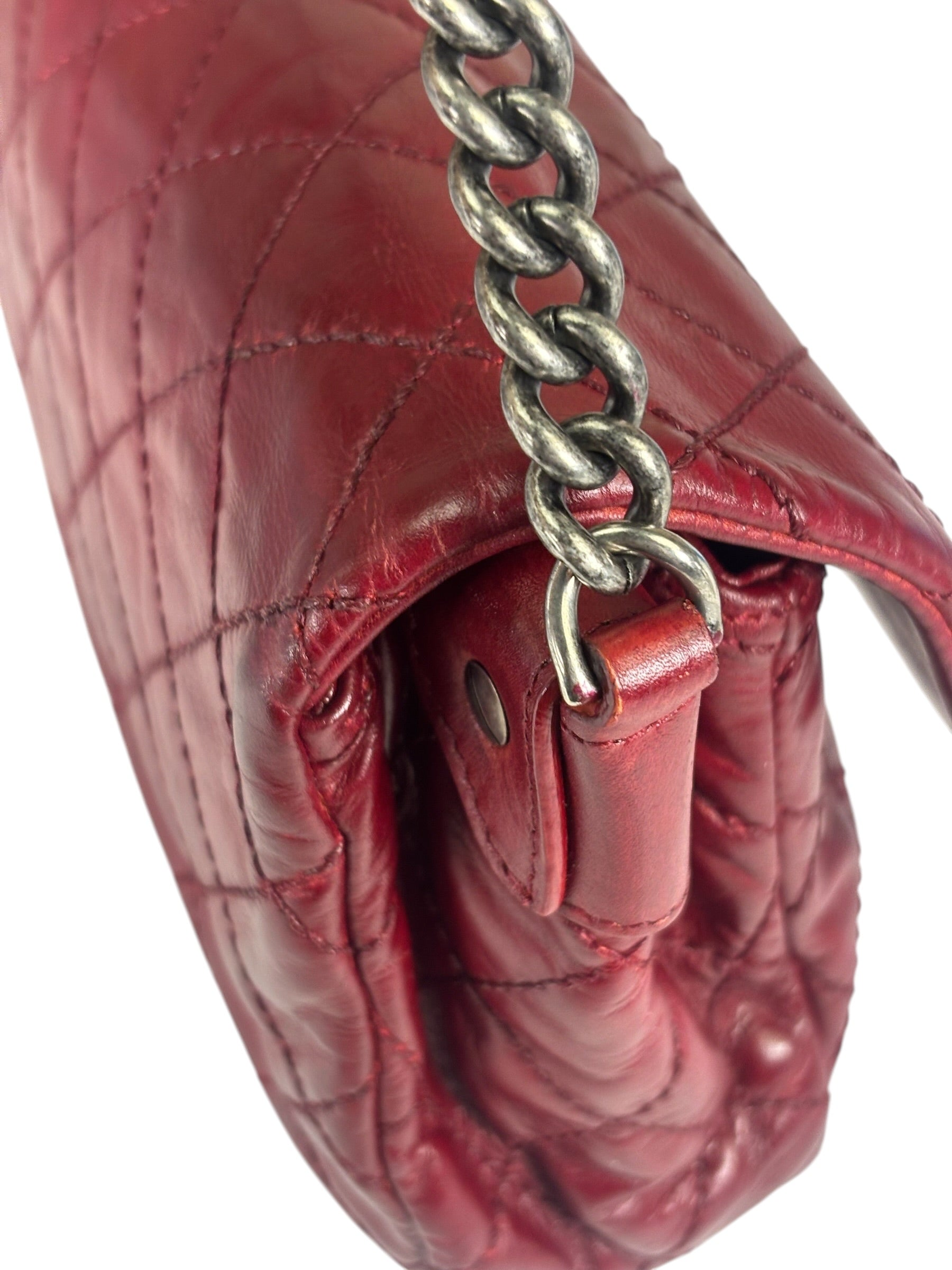 Chanel Red Quilted Calfskin Glazed Medium Duo Flap Bag 2012