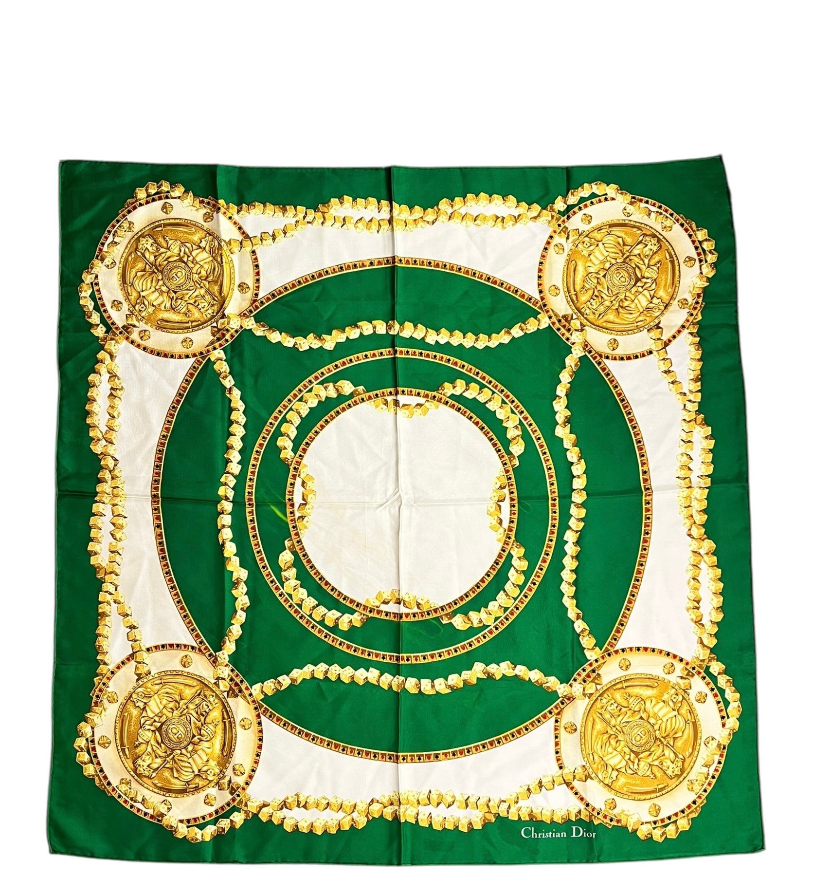Christian Dior Green/Gold Poker Silk Scarf