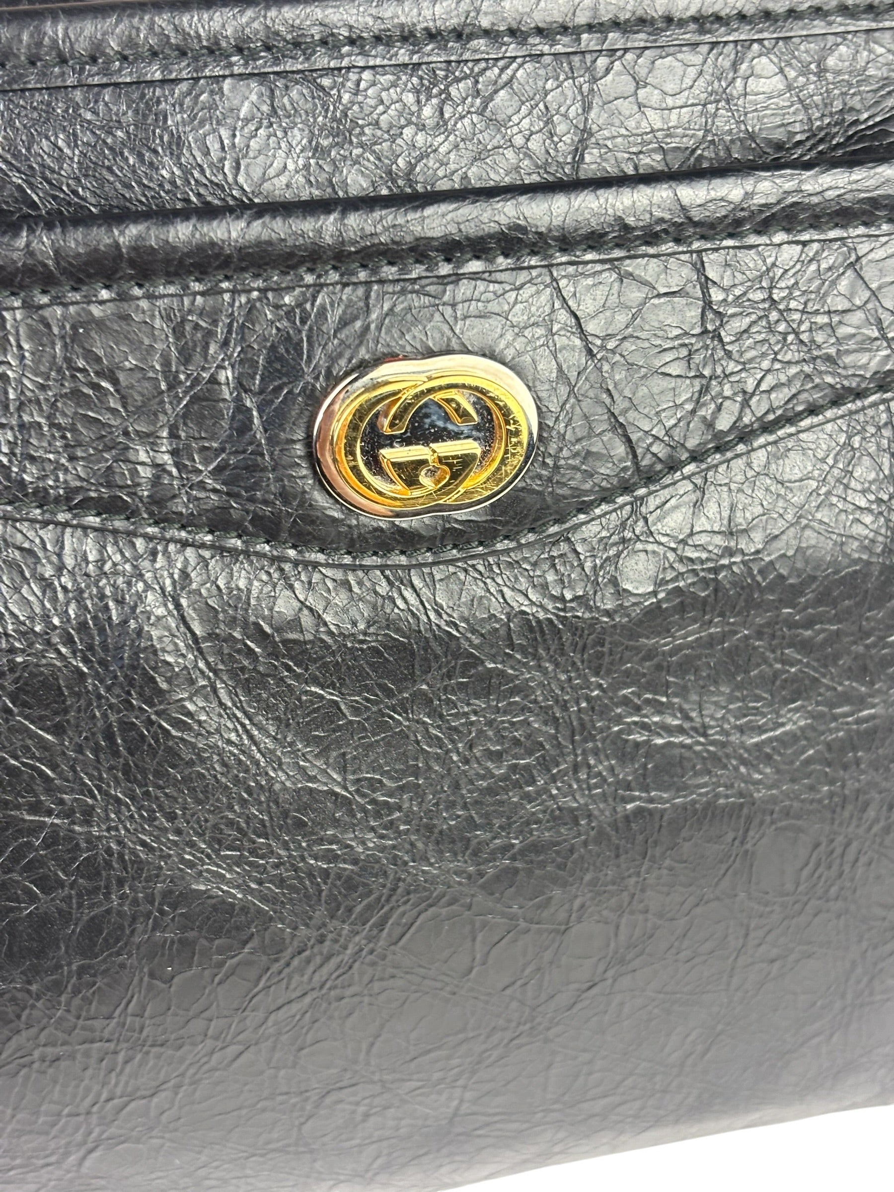 Gucci Black Leather Zip Clutch