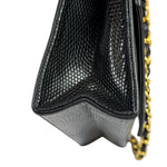 Chanel Black Lizard Leather Envelope Flap Bag 1986