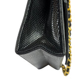 Chanel Black Lizard Leather Envelope Flap Bag 1986