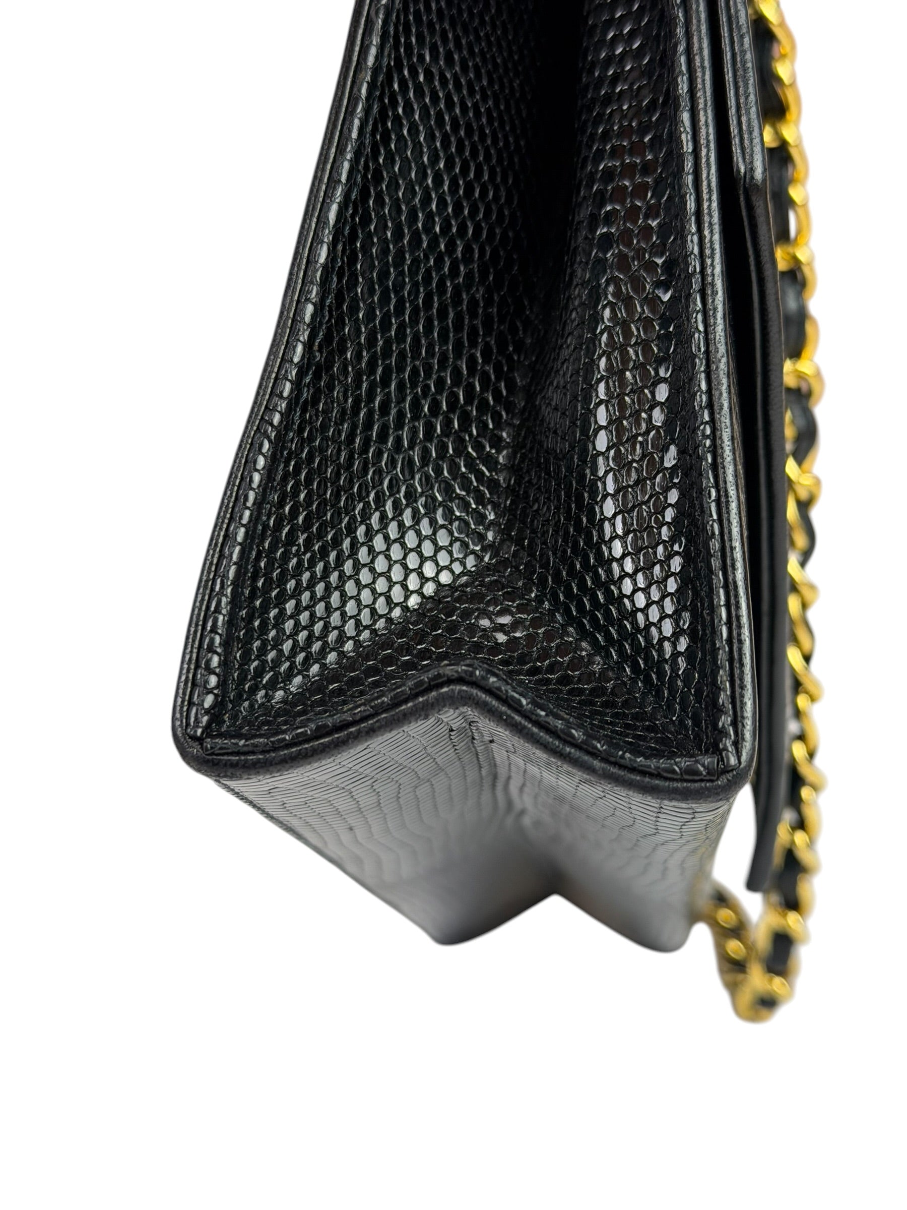 Chanel Black Lizard Leather Envelope Flap Bag 1986