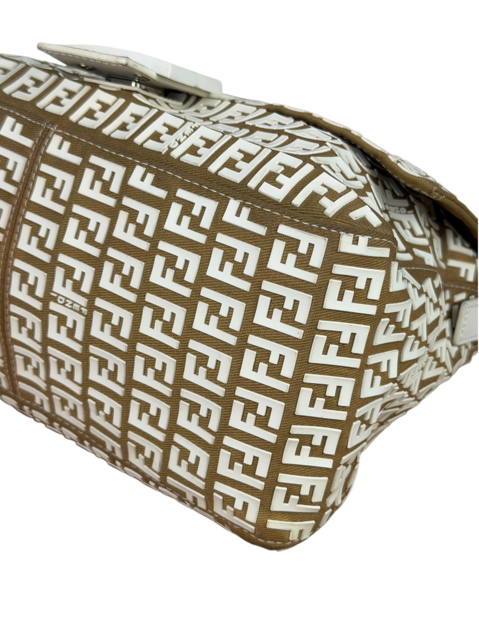 Fendi Vintage Beige Canvas Rubber FF Print Mamma Baguette