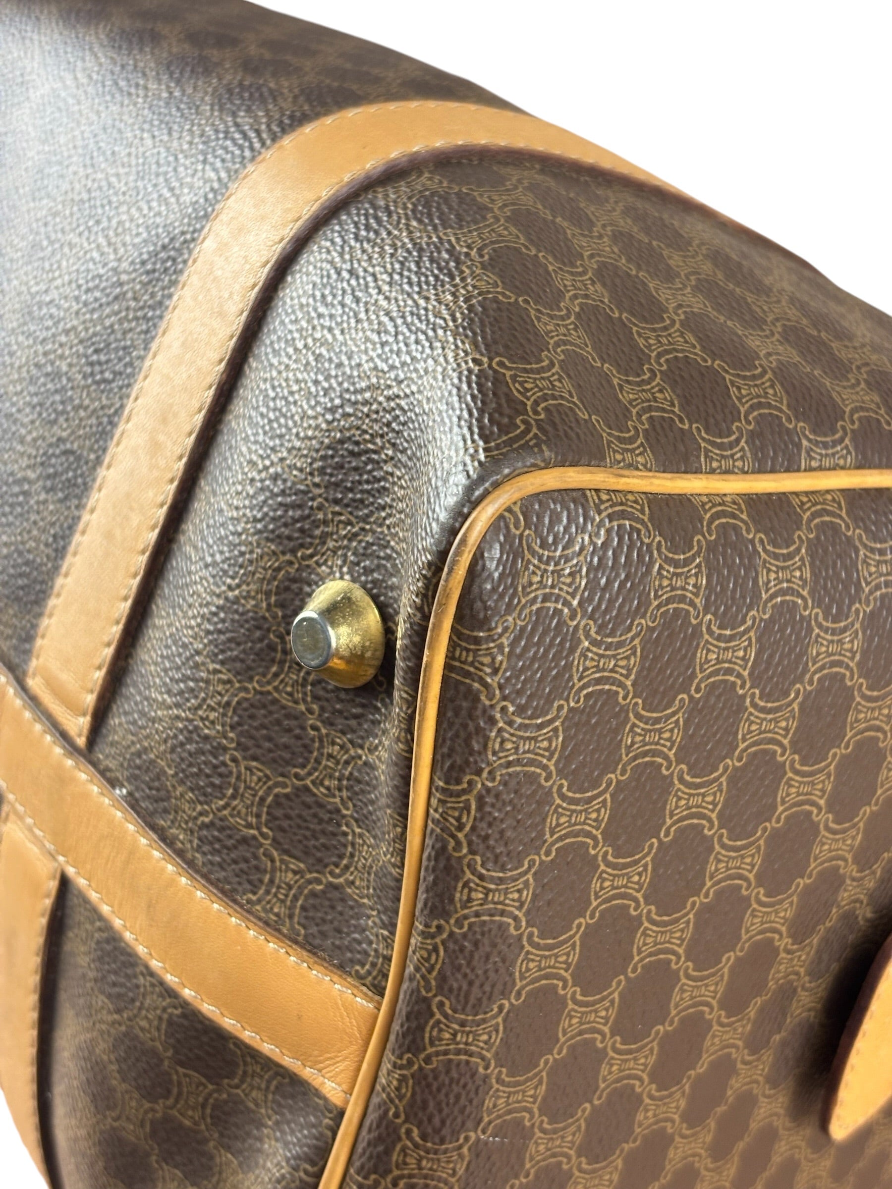Celine Vintage Brown Coated Macadam Boston Handbag
