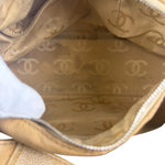 Chanel CC Vintage Beige Leather Caviar Wood Chain Hobo Bag