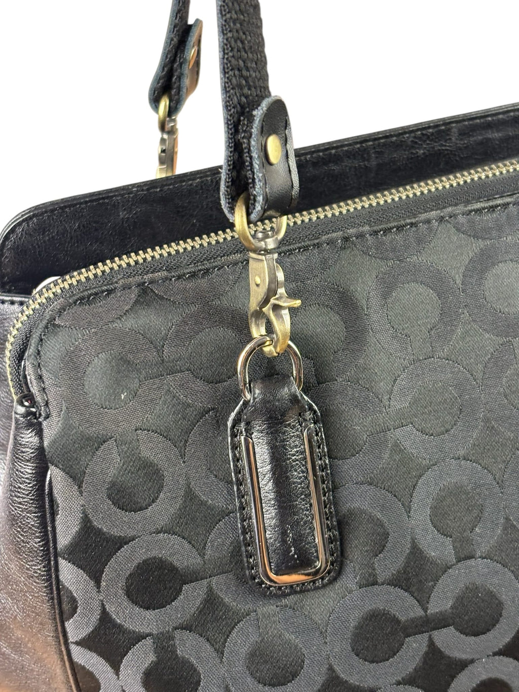 Coach Black Leather Trim Madison Op Art Sateen Phoebe Shoulder Bag