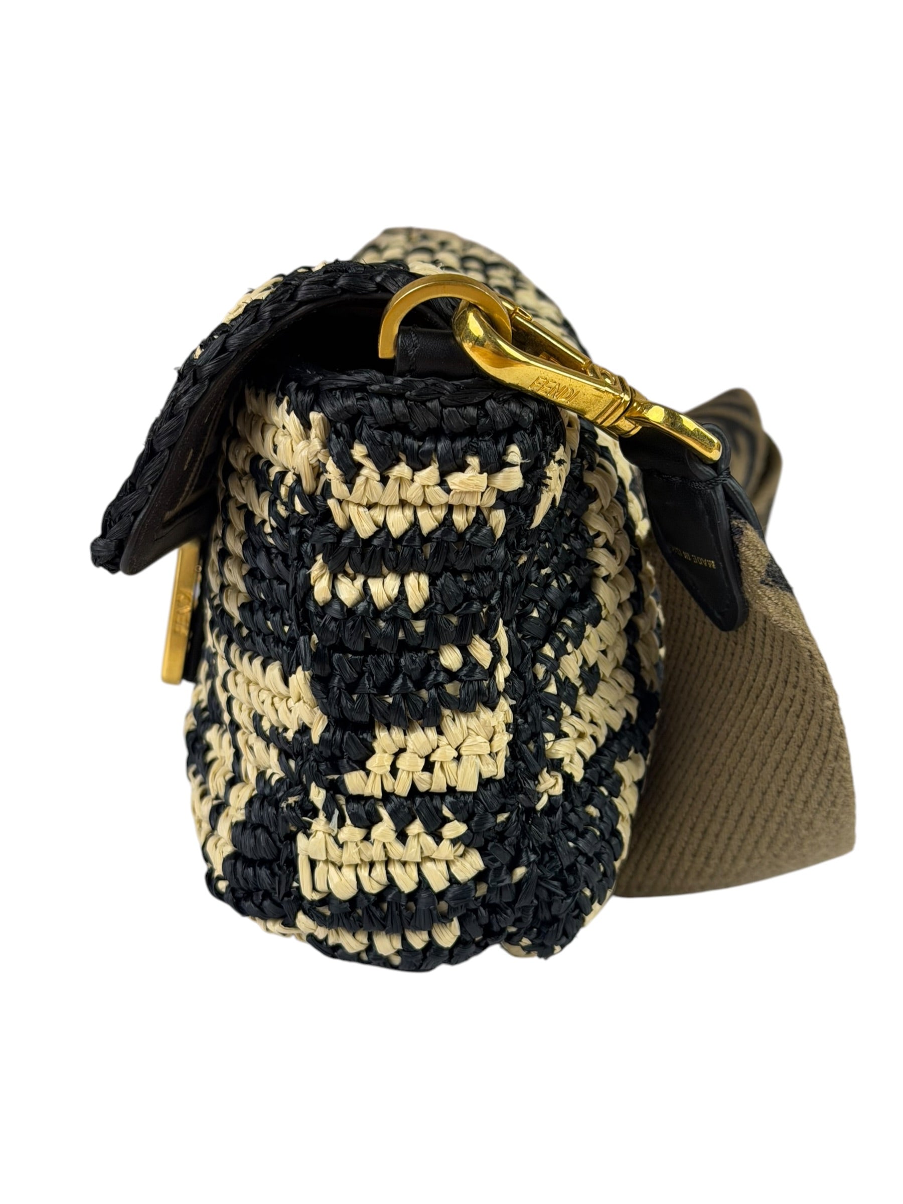 Fendi Black Raffia Zucca Shoulder Baguette