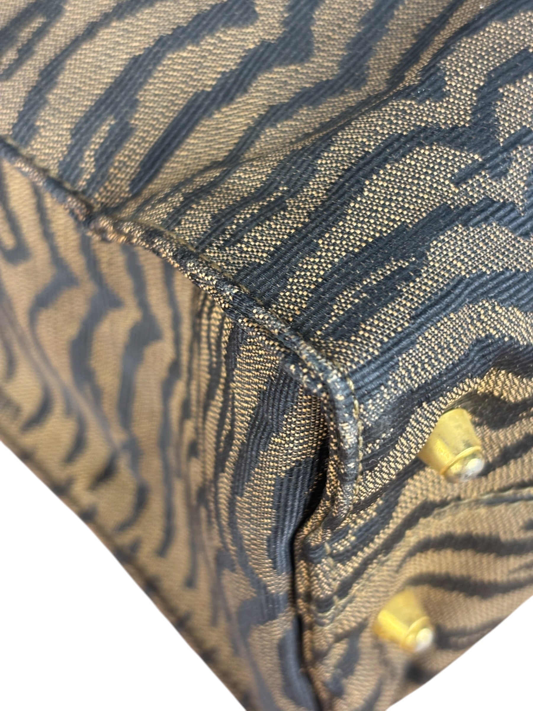 Fendi Vintage Brown Tiger Print Canvas Tote Bag