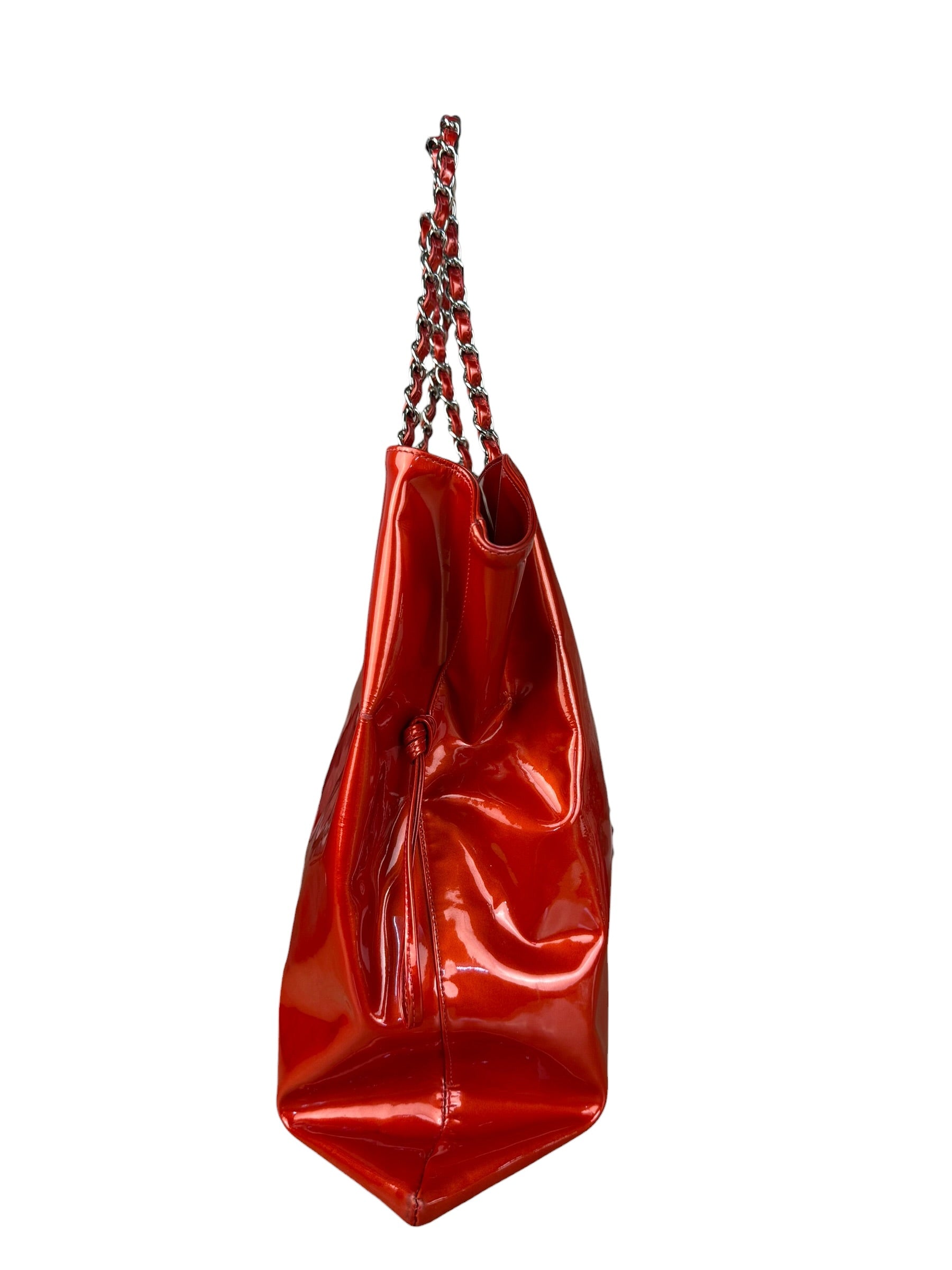 Chanel Red Patent CC Crystal Bon Bon Chain Tote