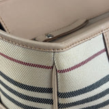 Burberry Multi-Color Leather Trim Striped Canvas Tote Bag