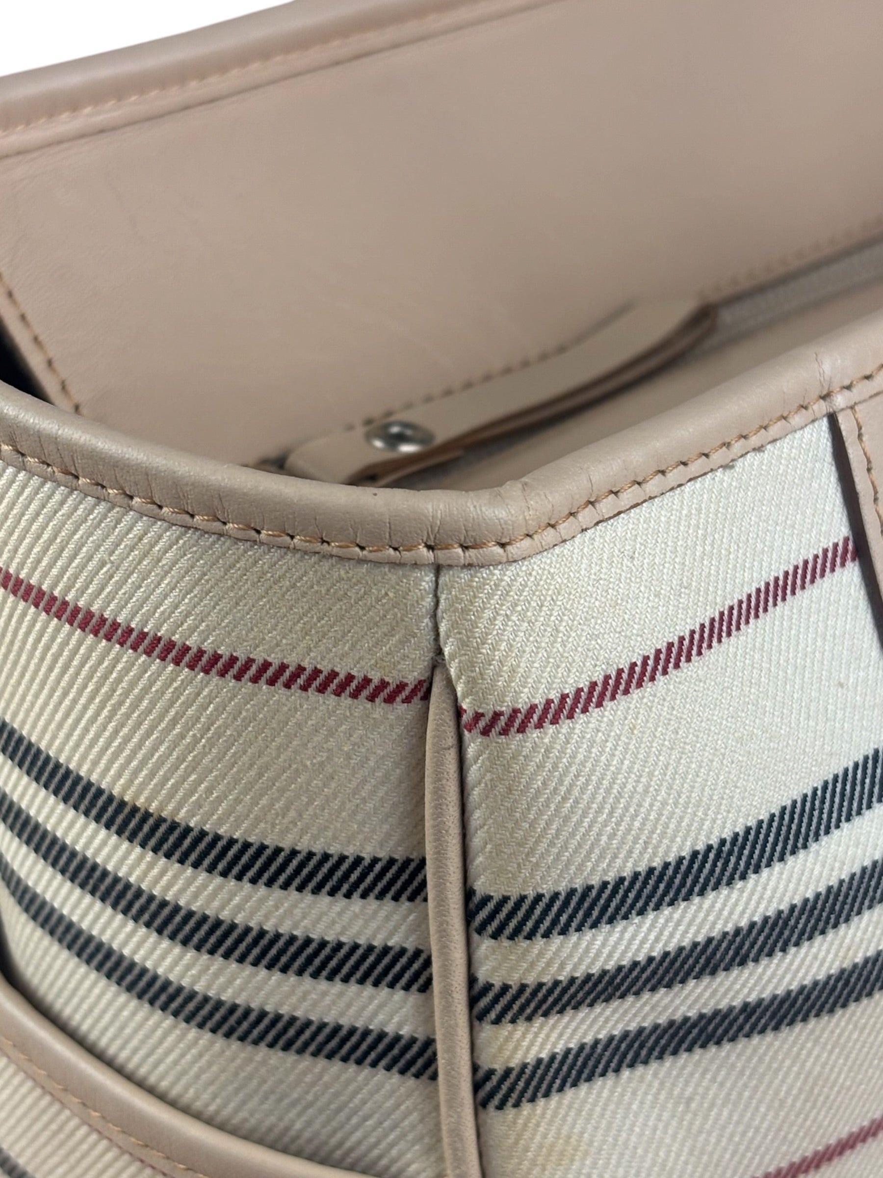Burberry Multi-Color Leather Trim Striped Canvas Tote Bag