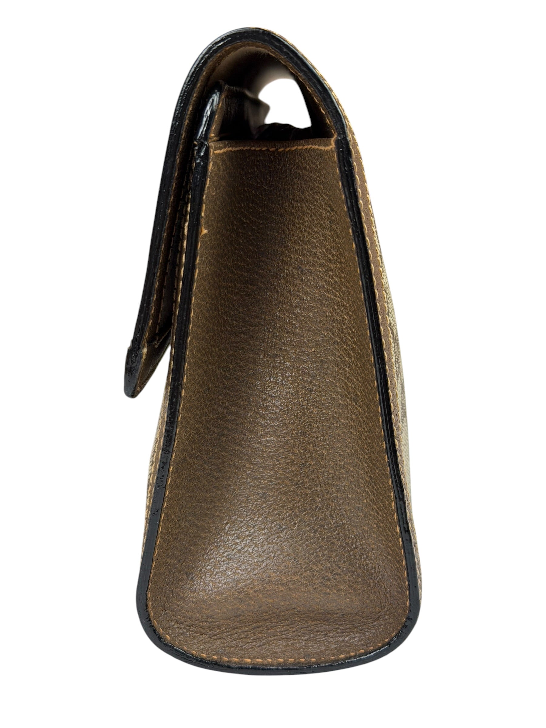 Gucci Brown Leather GG Supreme Web Stripe Clutch