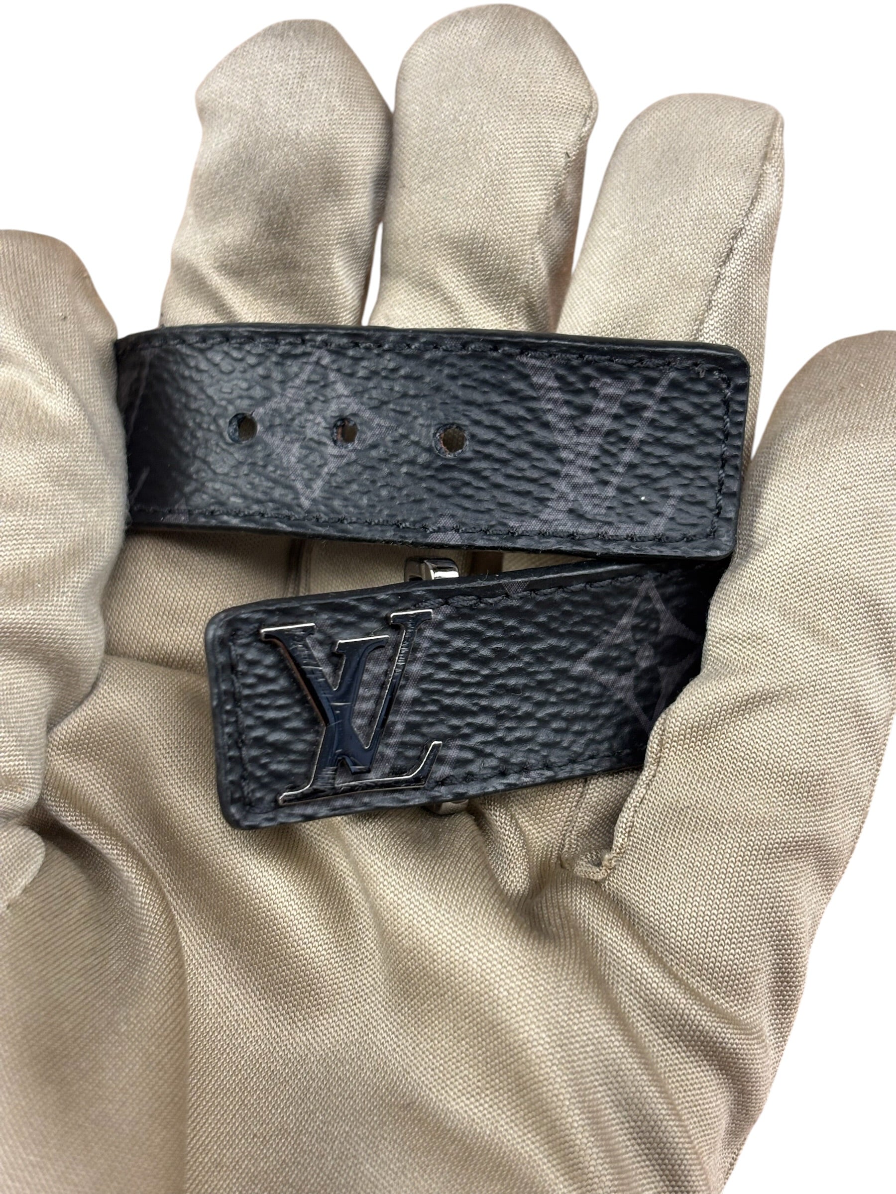 Louis Vuitton Black Leather Canvas Monogram Eclipse Slim Bracelet