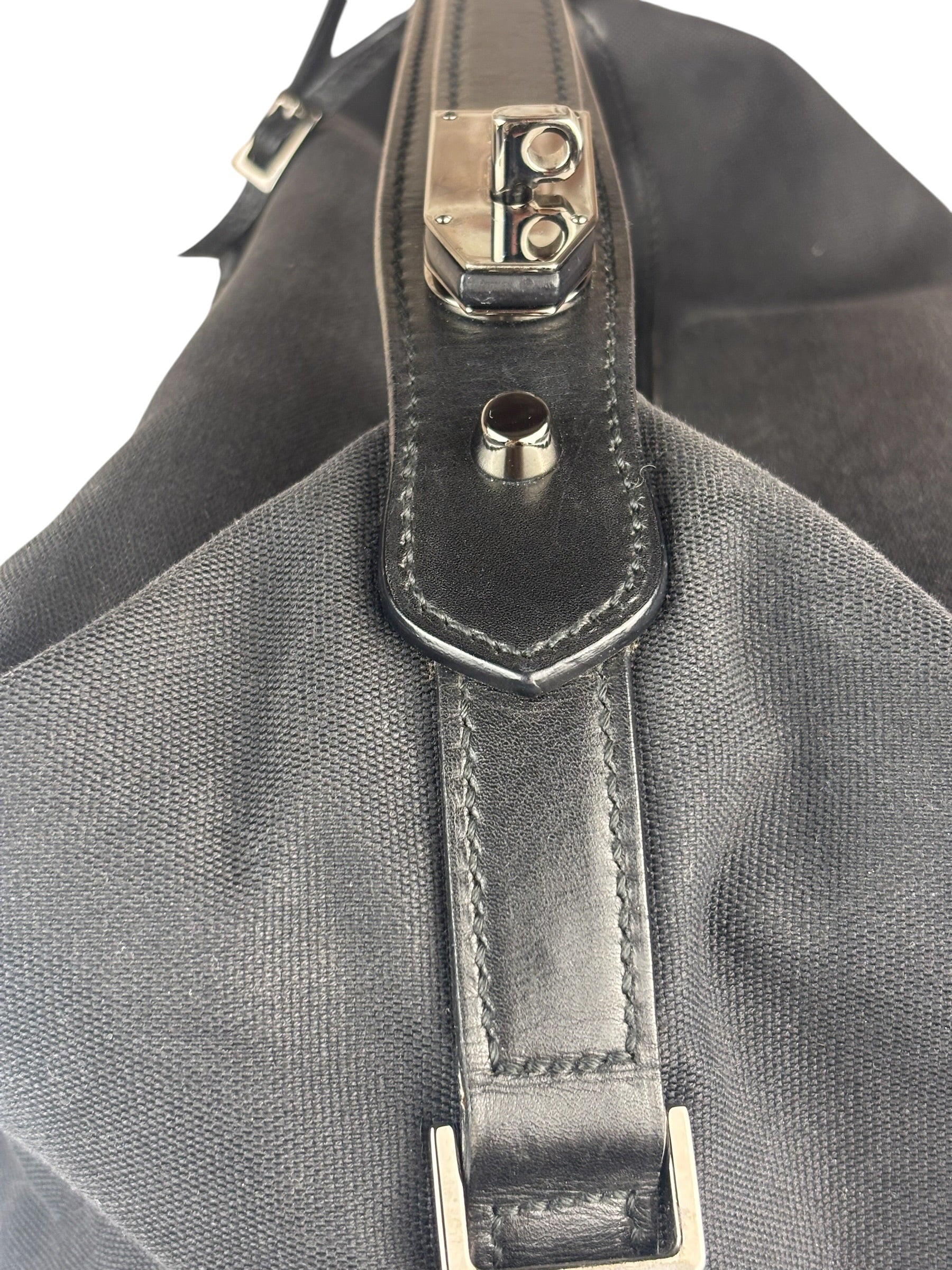 Gucci Black Leather Trim Belted Tote