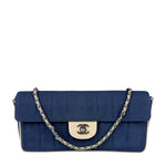 Chanel Blue/Cream Patent Leather Trim East-West Chocolate Bar Shoulder Bag 2002