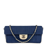 Chanel Blue/Cream Patent Leather Trim East-West Chocolate Bar Shoulder Bag 2002
