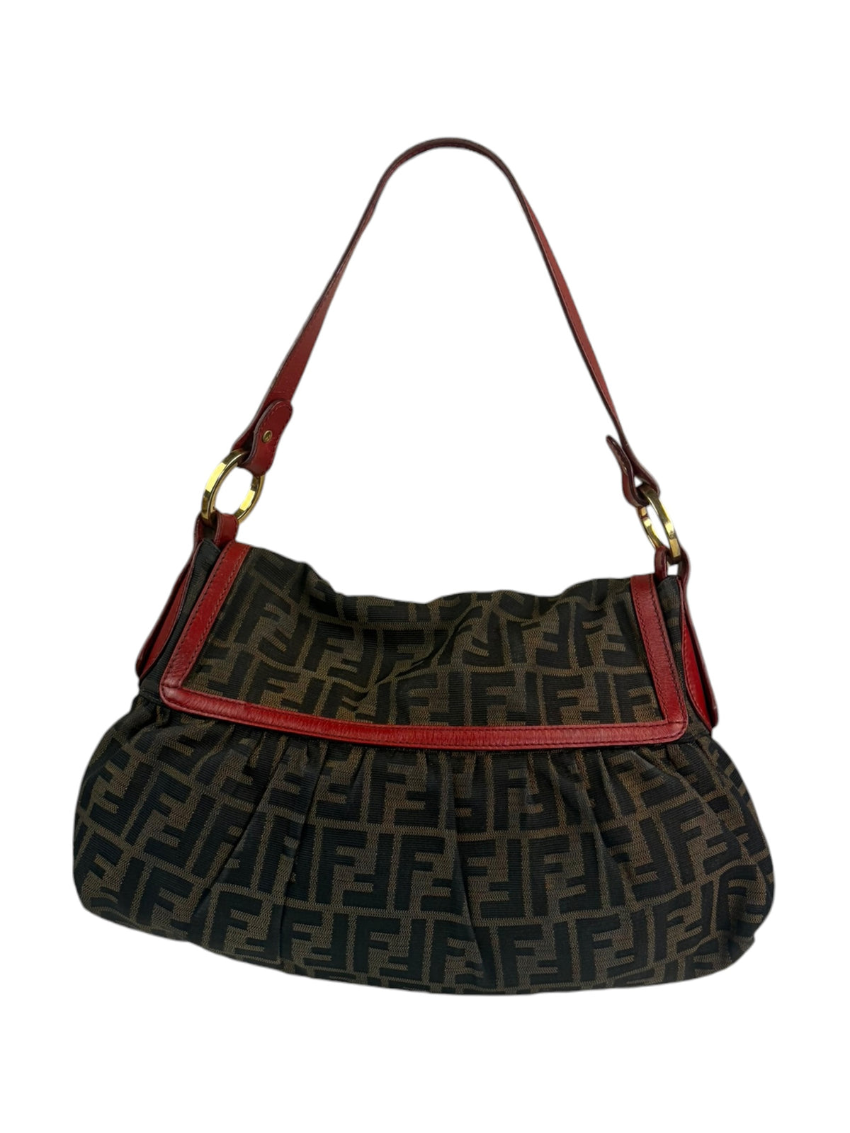 Fendi Canvas Zucca Chef Red Leather Trim Shoulder Bag