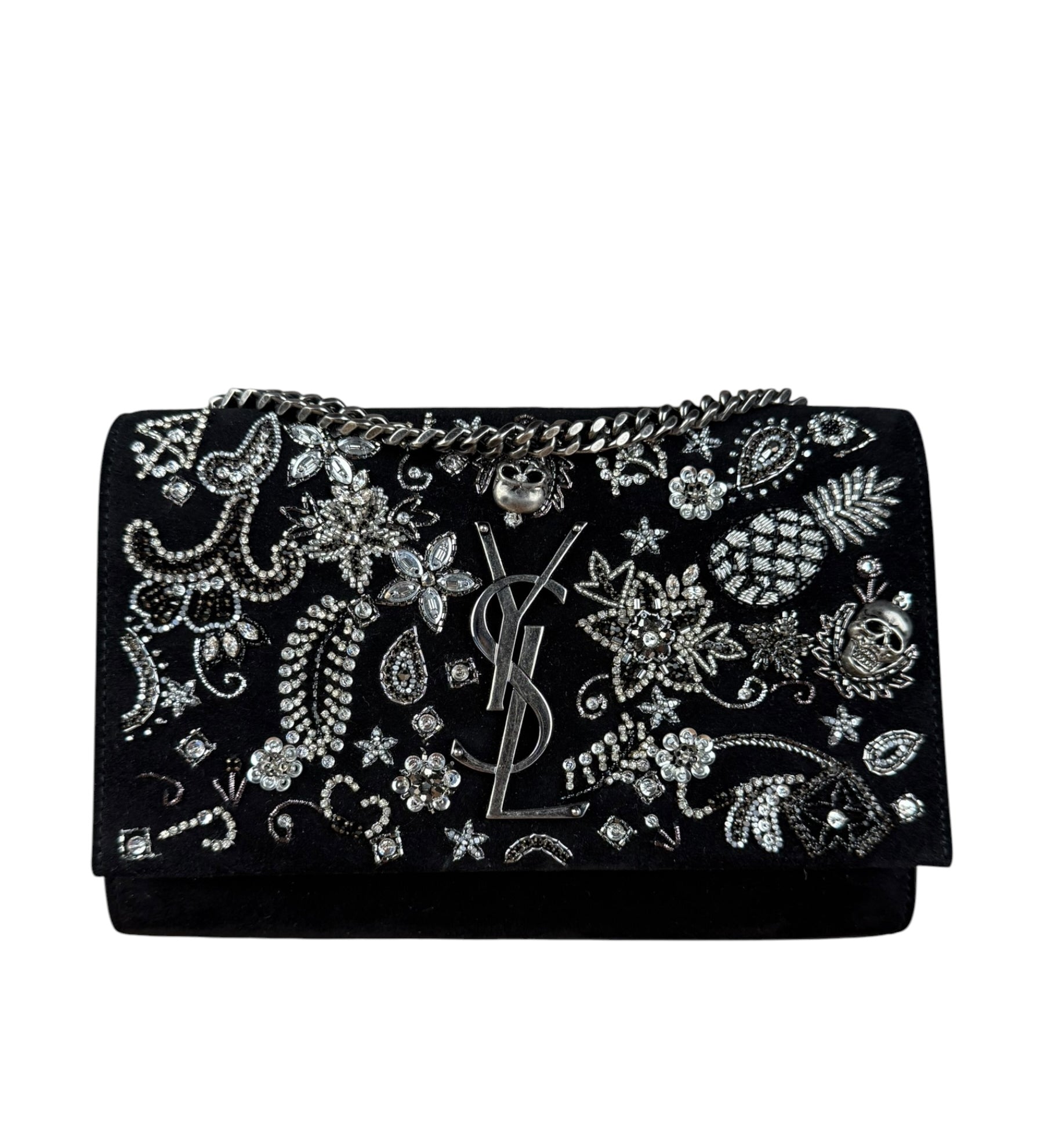 YSL Black Suede Crystal S Kate Bag