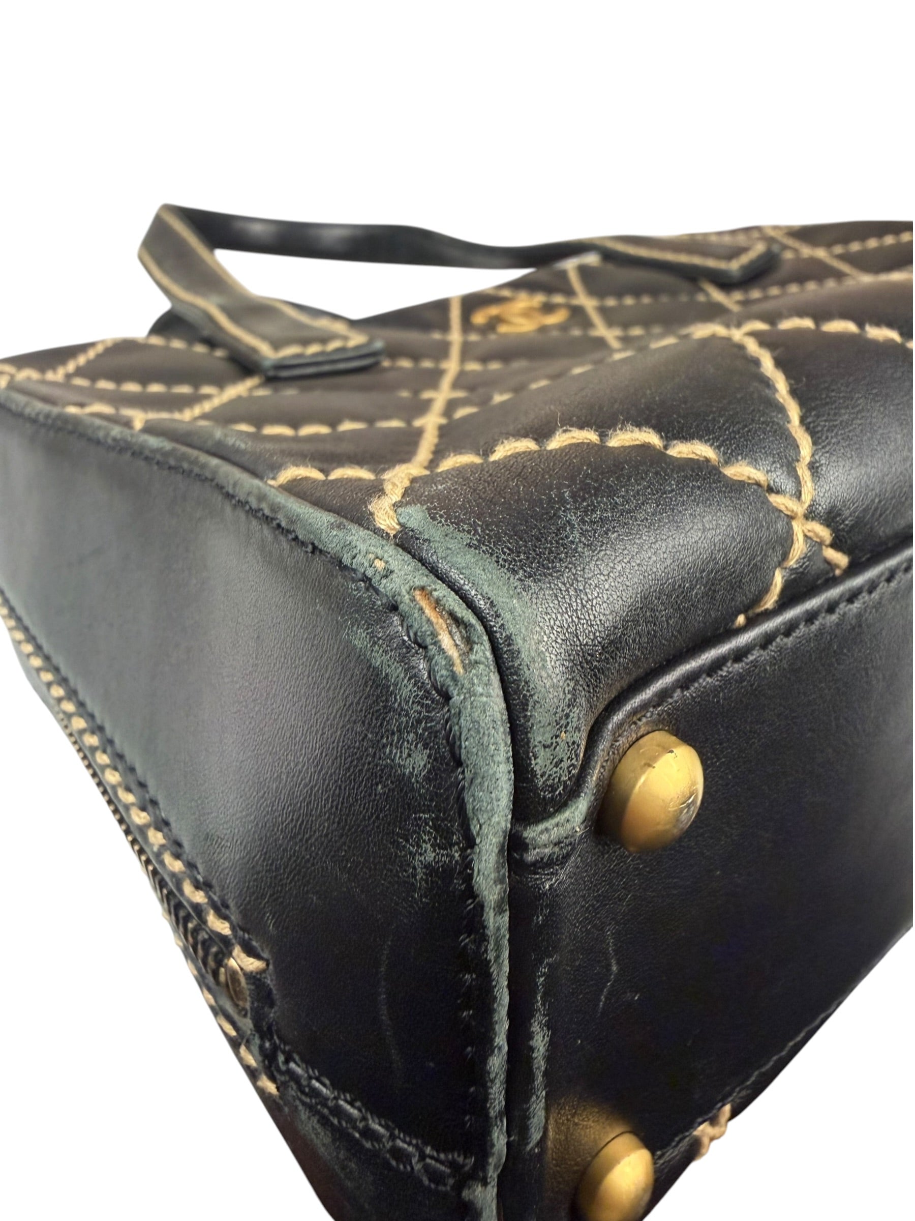 Chanel Black Quilted Leather Wild Stitch Bowler Bag 2003