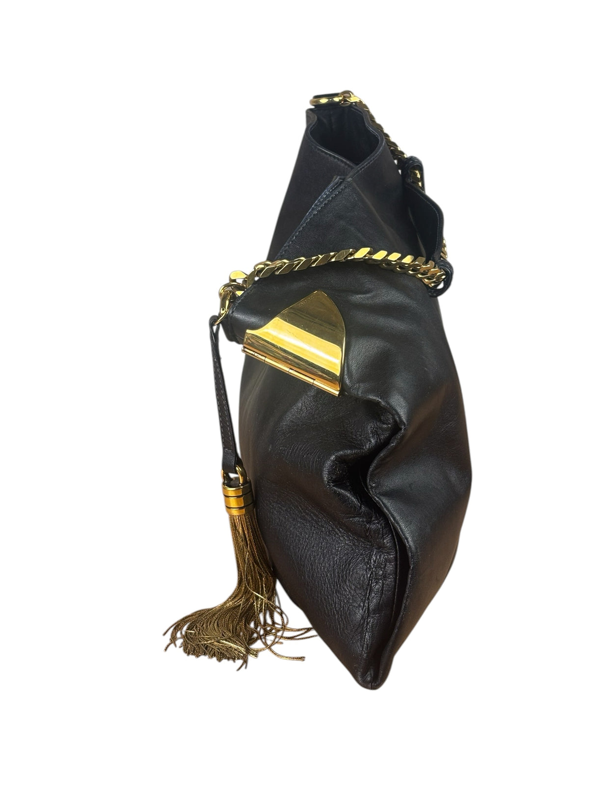 Gucci Black Leather 1970 Chain Hobo Bag