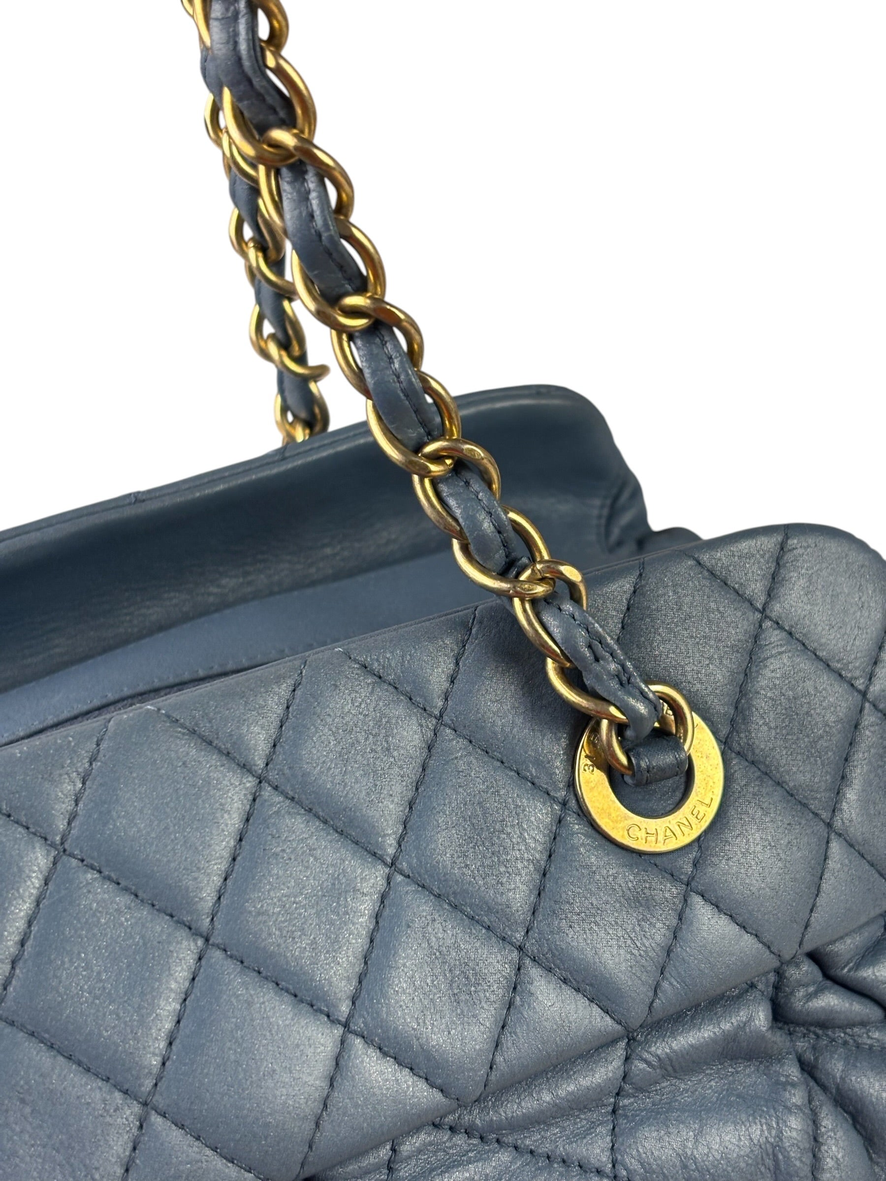 Chanel Blue Quilted Calfskin Iridescent Bowling Bag 2011