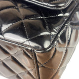 Chanel Black Patent Leather Quilted Leather Double Flap Jumbo Bag 2012