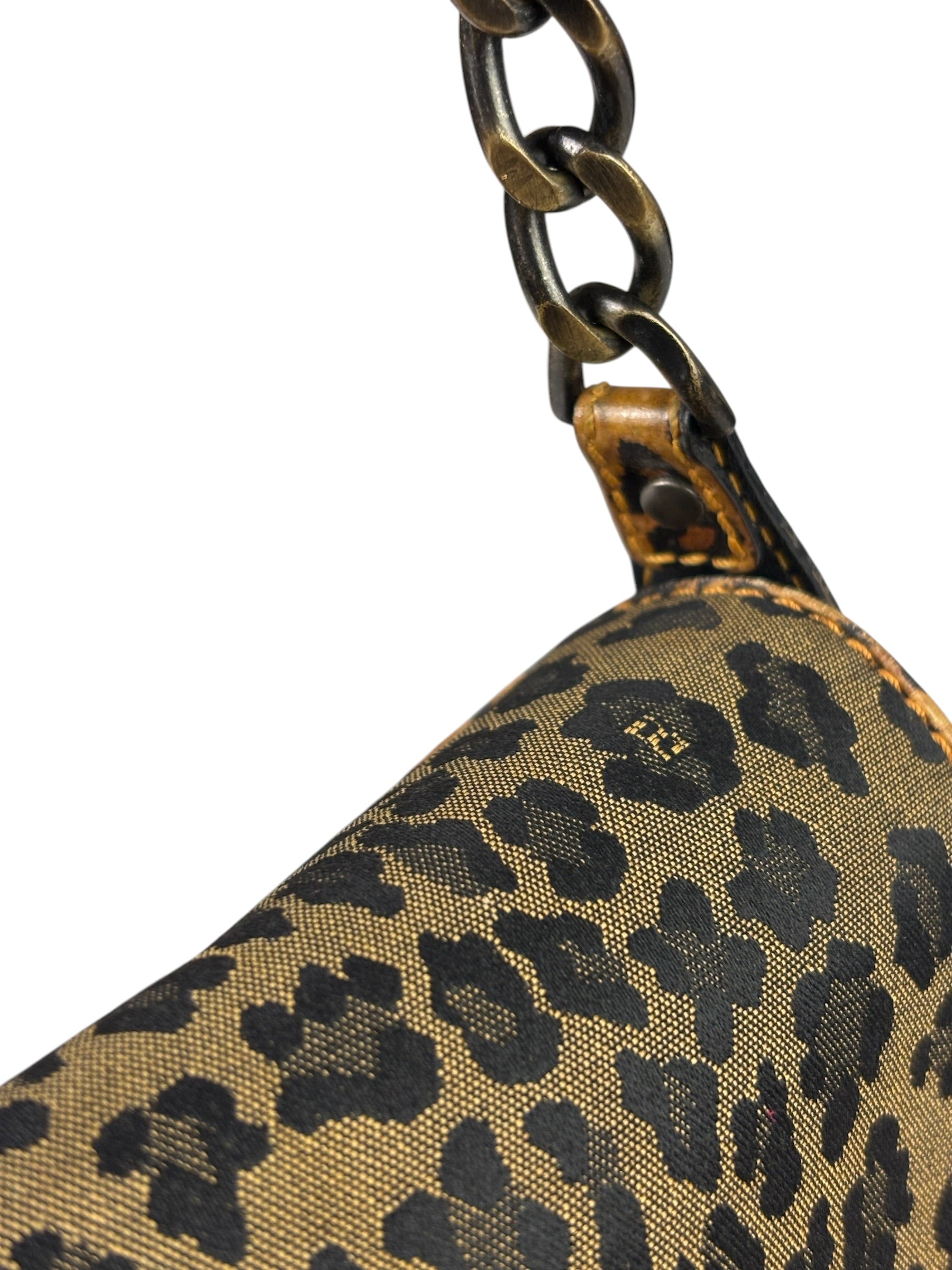 Fendi Brown Leather Trim Leopard Print Buckle Bag