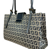 Fendi FF Buckle Navy Zucca Tote Handbag