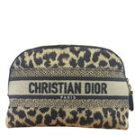 Christian Dior Beige Woven Leopard Print Cosmetic Pouch