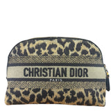 Christian Dior Beige Woven Leopard Print Cosmetic Pouch