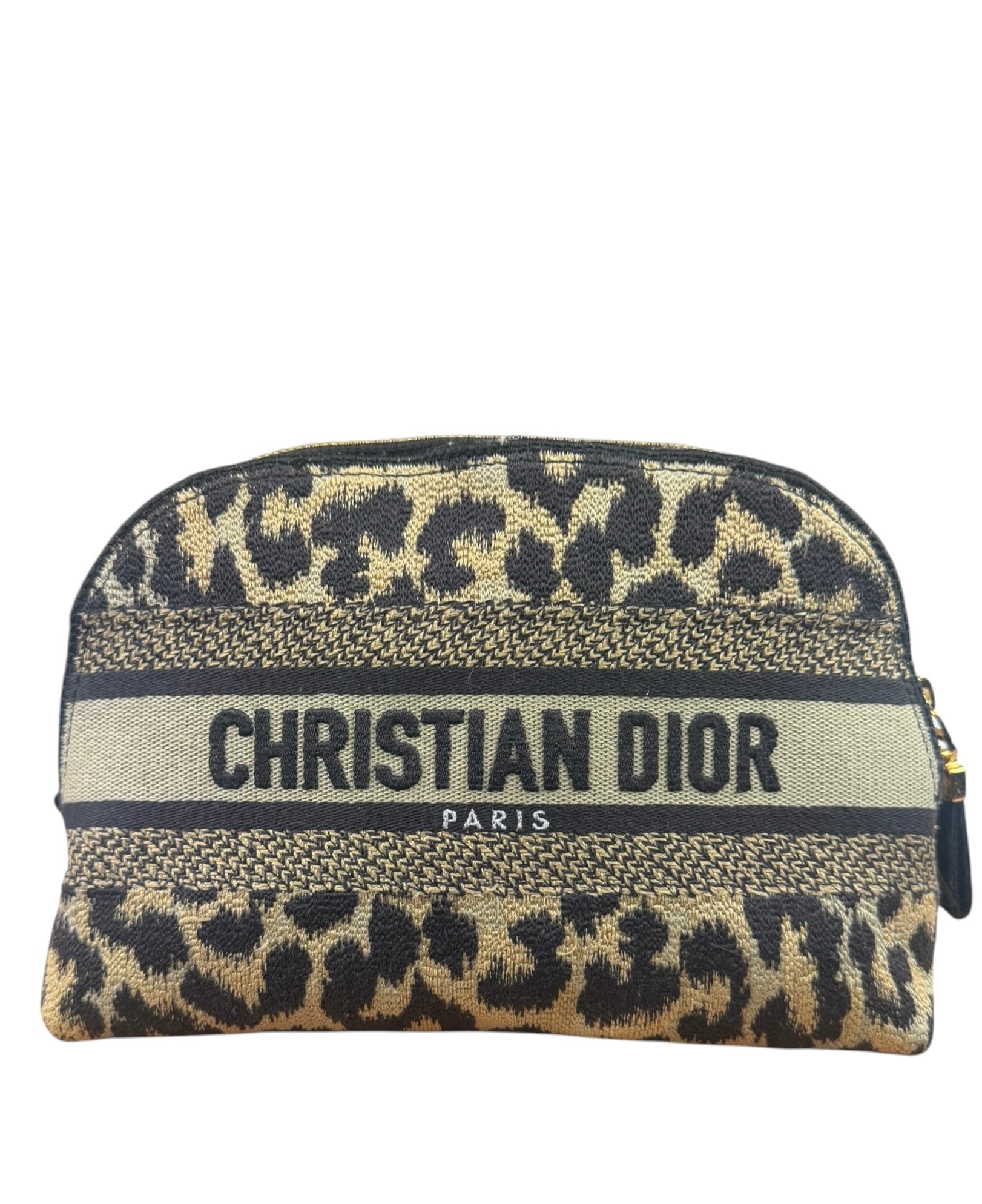 Christian Dior Beige Woven Leopard Print Cosmetic Pouch