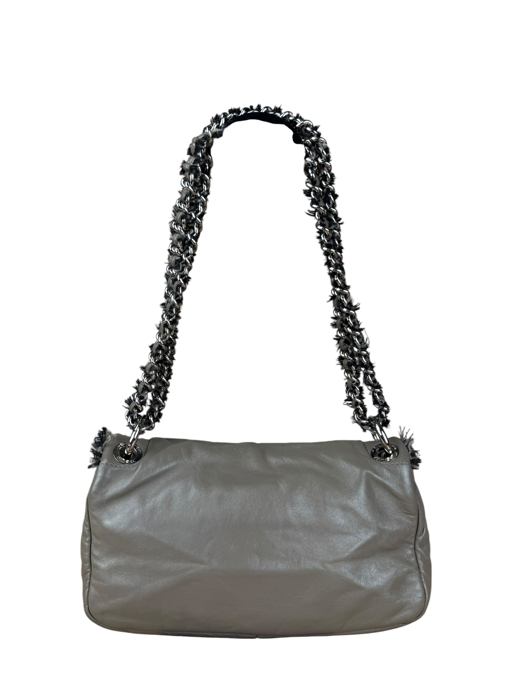 Chanel Taupe Leather Funny Tweed Fringe Flap Bag 2010