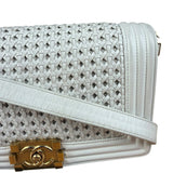 Chanel Vintage White Leather Braided Boy Shoulder Bag 1989