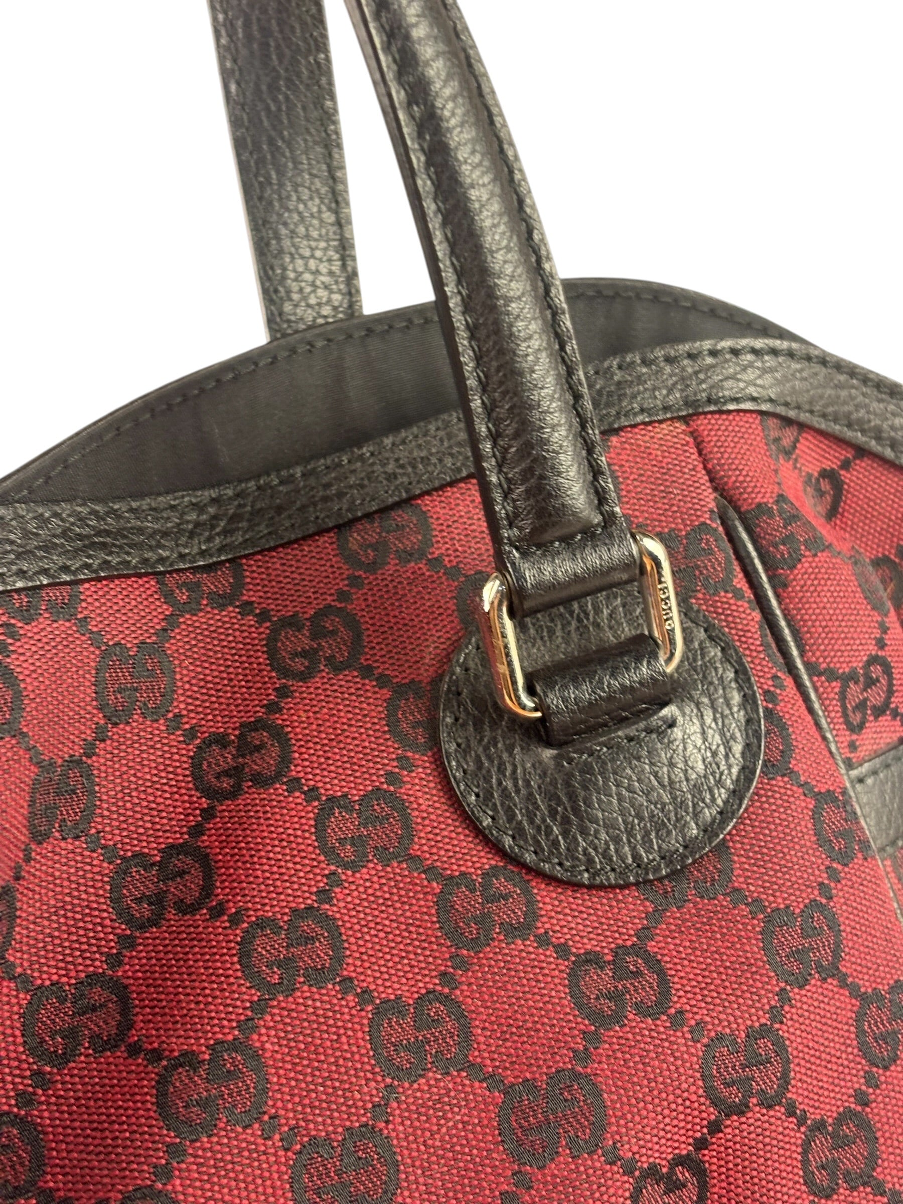Gucci Red/Black Leather Trim GG Full Moon Tote